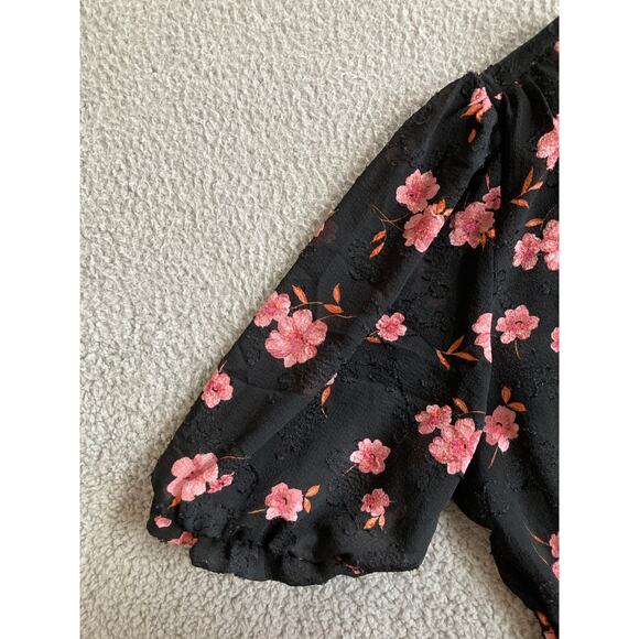 Draper James Mini Dress Small Floral Puff Sleeve Fit Flare Floral Pink Classic - Picture 5 of 15